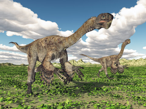 Dinosaurier Citipati in einer Landschaft