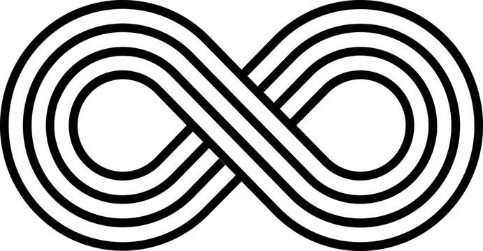 Infinity icon, black lines, white background. Perfect for logo design, branding, art projects. Elegant, versatile infinity symbols for universal use.Unlimited, infinite, endless, forever and loop icon