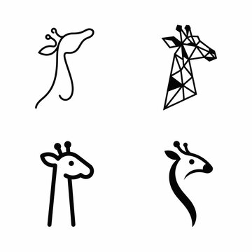 Giraffe head vector icons and geometric line art collection