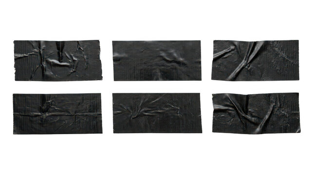 Set of black duct tape pieces isolated on transparent background
