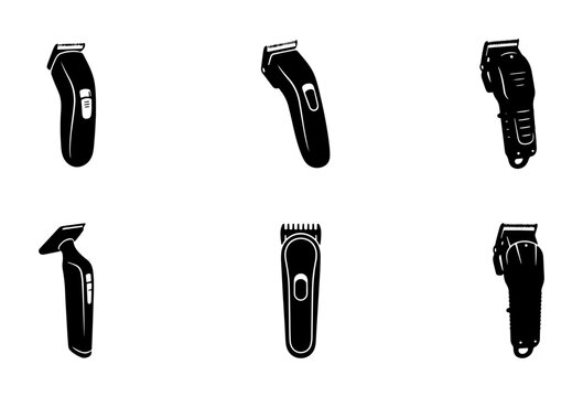 Hair clipper silhouettes set with different models for barbershop and personal grooming logo