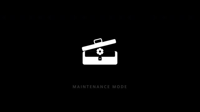 White maintenance mode toolbox icons with gear on black background. 4K video