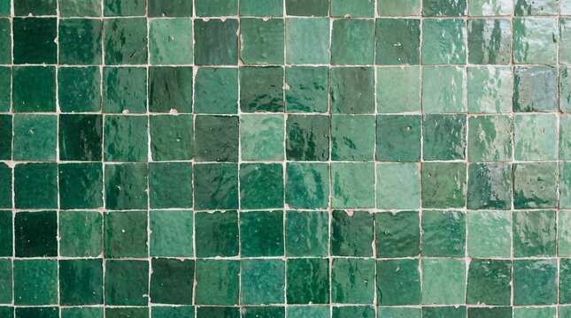Glossy Handmade Emerald Zellige Tile Wall Texture