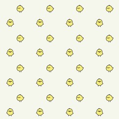 ​Seamless pattern of cute yellow chicks on light background. Minimalist kawaii bird doodle vector illustration for kids nursery, fabric, wallpaper. © Muhamad