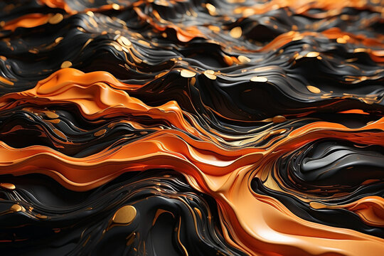 Dramatic abstract black and orange wavy texture background