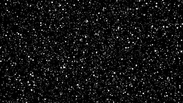 Abstract white particles moving rapidly across black void to create motion effect inside digital space for artistic motion graphics background.