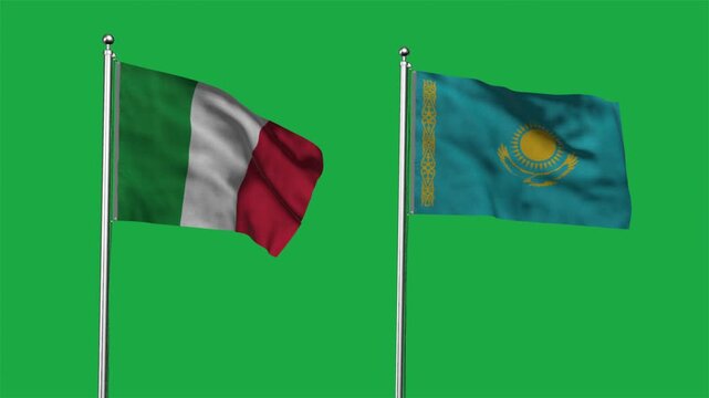 Italy and Kazakhstan Waving Flags, 3D Illustration