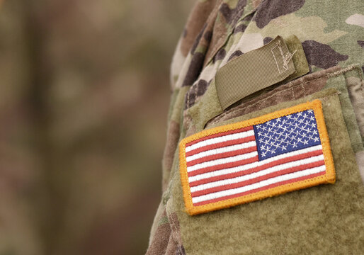 Memorial Day. US soldier. USA Army. United States Armed Forces. American Military. US flag on military uniform. Veterans Day
