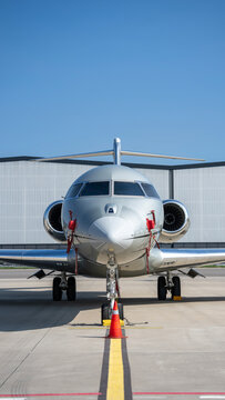 FAI rent-a-jet private airplane Bombardier Global 6000 parked at BGY Milano Bergamo international airport