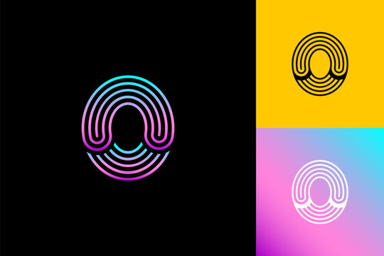 Logo art striped number 0, set of three playful numeral zero made lines, vector illustration 10 EPS