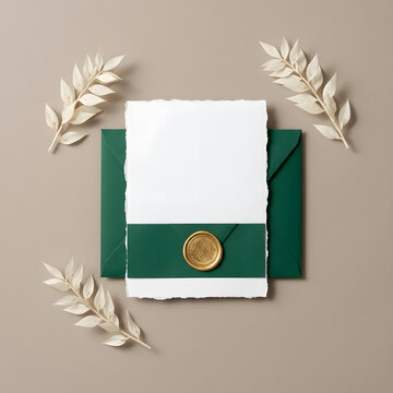 Elegant Blank Wedding Invitation Stationery Mockup With Wax Seal Stamp