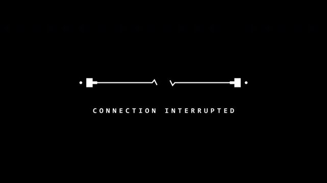 Glitchy connection interrupted text message on black background. 4K video