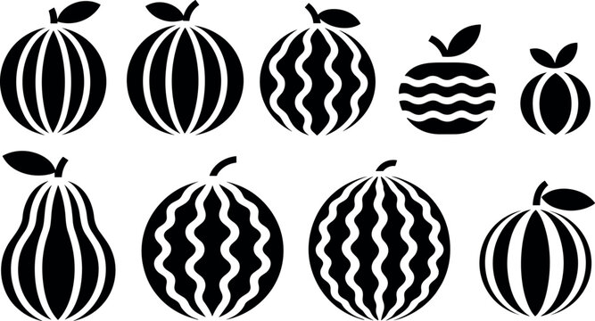 Watermelon and Melon Fruit Silhouette Vector Set for Fresh Produce Packaging and Market Logos
