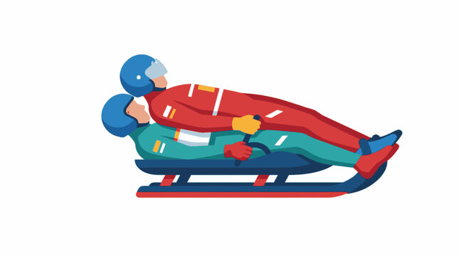 Two luge athletes sliding downhill together on doubles sled vector illustration isolated on white.
