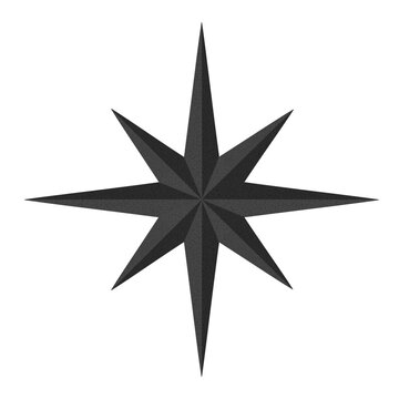 Minimalist Black Eight-Pointed Star Icon or Dark Compass Rose Graphic Element for modern minimalist designs, nautical themes, map aesthetics, astrology layout, creative logo elements.