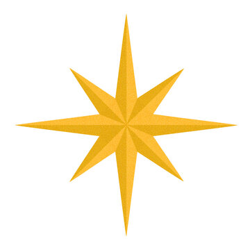 Luxury Gold Glitter 8 Point Compass Star Vector Icon or Sparkling 3D Realistic Gold Star of Bethlehem Festive Christmas Ornament for premium branding, web graphics, and holiday decor.