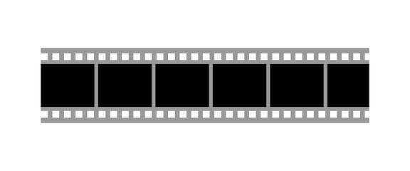 Fototapeta premium A gray film strip with seven frames is displayed on a white background