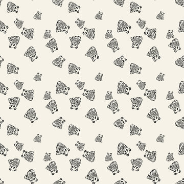 Seamless Panda Pattern with Cute Doodle Bears and Decorative Zentangle Details