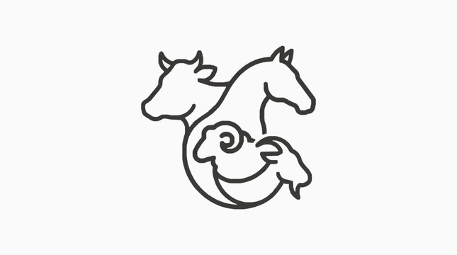 Chimera Style Cow and Horse Hybrid Line Art Design