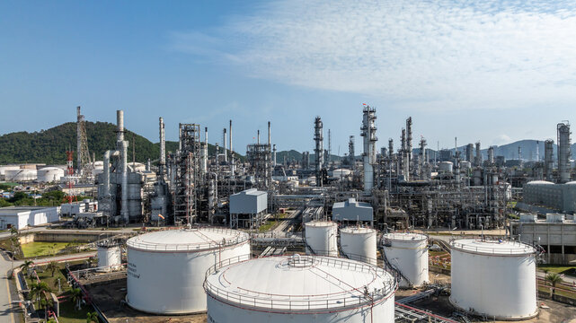 Aerial view oil refinery, Refinery plant, Refinery factory.