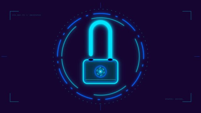 Digital Padlock Cyber Security Icon with Futuristic Data Protection Interface