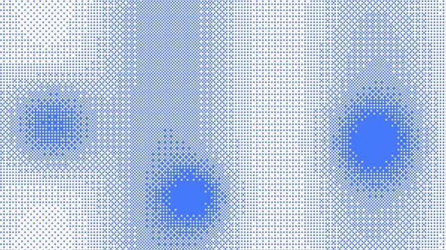 Dithered gradient seamless loop Bayer pixel pattern blue white retro computer graphics soft blobs drift through an ordered dot texture for VJ sets tech intros minimalist designs and posters