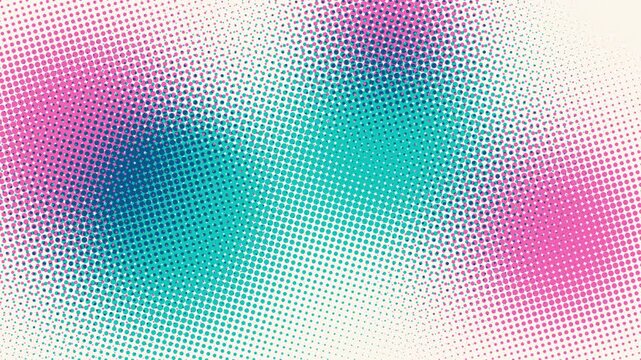 Halftone risograph seamless loop pink teal blue dots print texture cream paper overlapping blobs move in retro offset style for poster designs editorial intros VJ sets and art backgrounds