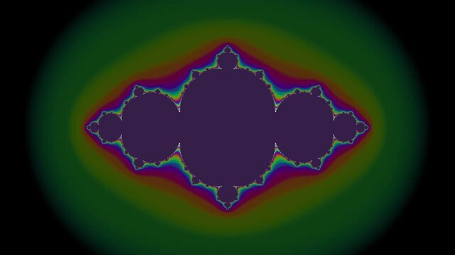 Julia set fractal seamless loop morphing mathematical shape rainbow glow black background complex edges shift and twist for science intros math education VJ sets and trippy visuals