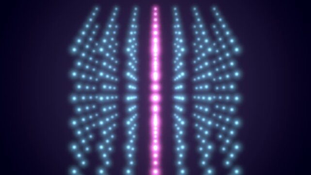 Glowing point lattice seamless loop three dimensional cube grid rotating dots cyan pink particle structure turns in dark space for tech intros data science visuals VJ sets and presentations