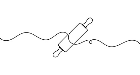 Obraz premium Rolling pin pinboard continuous one line drawing minimalist kitchen baking editable stroke vector illustration