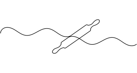 Obraz premium Rolling pin continuous one line drawing minimalist kitchen baking editable stroke vector illustration