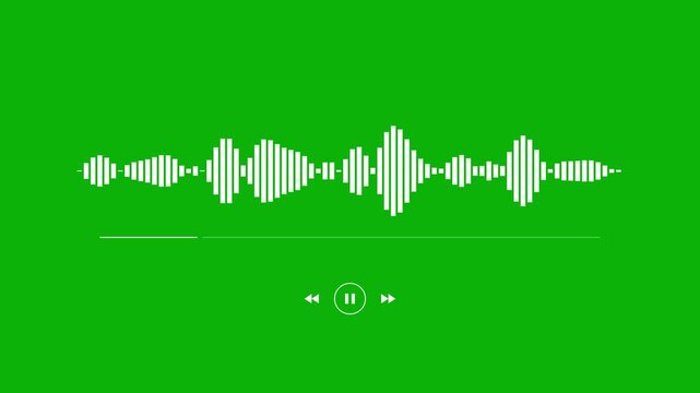 Audio waveform visualizer on green screen, sound wave audio player graphic overlay, digital voice message playback interface for video editing