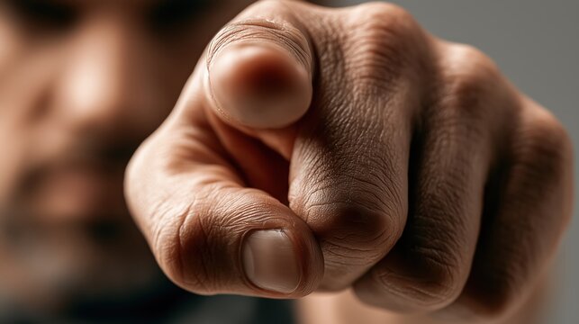 You Are The One: A close-up shot of a man's hand pointing directly at the viewer, conveying a sense of urgency, accusation, or direct address.