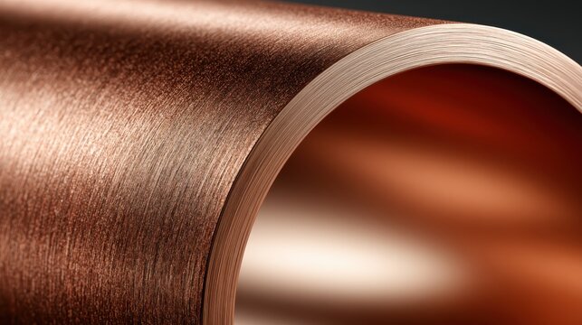 Copper Pipe Close-up: A detailed close-up reveals the brushed texture and warm, metallic sheen of a copper pipe, showcasing its industrial beauty and material integrity.