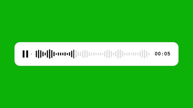 Audio waveform player overlay on green screen, voice message sound player UI element, digital audio bar visualizer for video editing