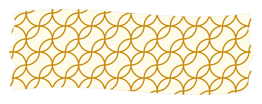 Yellow washi tape with decorative interlocking circle geometric line pattern design