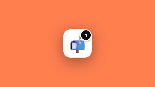 3d mailbox app icon with new message notification badge on orange background animation.