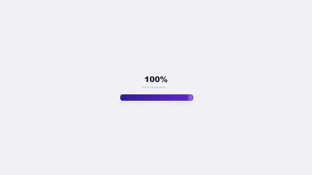 Clean modern UI progress bar animation showing loading percentage and completion status on light background.