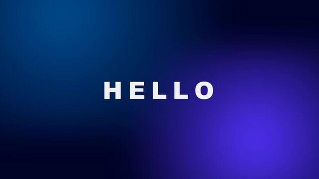 Hello Text Animation on Abstract Blue Pixelated Digital Gradient Background.