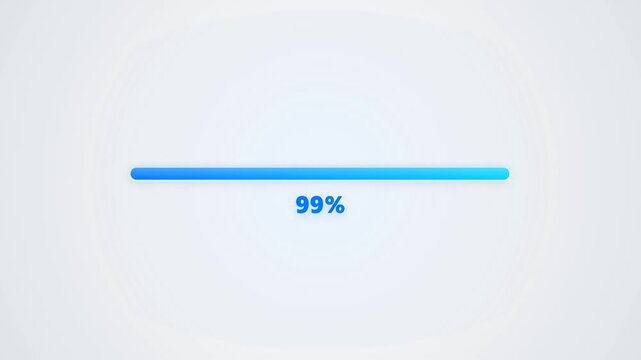 Minimalist blue loading progress bar animation showing percentage from six to one hundred percent.