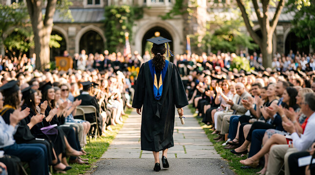 graduation ceremony with students in caps and gowns celebrating outdoors with audience clapping and cheerful atmosphere amidst