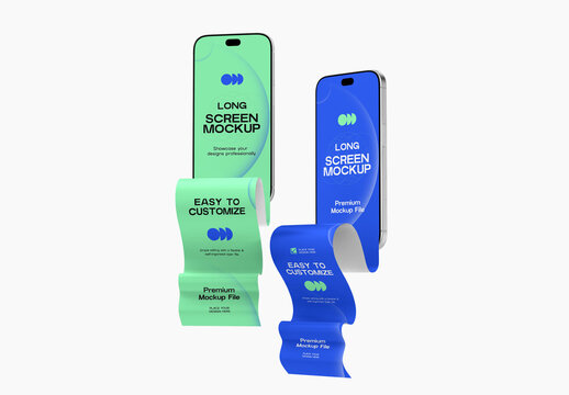 Dual Smartphone Long Screen Mockup with Curved Display
