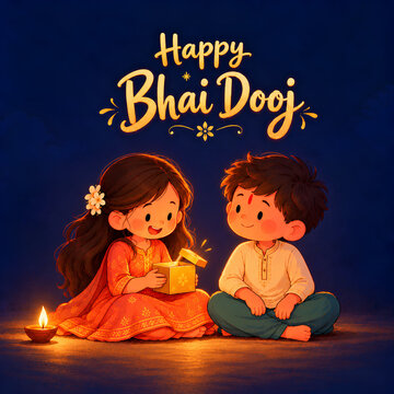 Brother and sister opening a gift on bhai dooj festival celebration