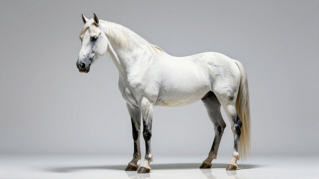 Stunning White Horse Standing Gracefully in Studio Light