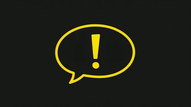 Yellow speech bubble with exclamation mark on a black background  