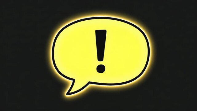 Yellow speech bubble with exclamation mark on a black background  