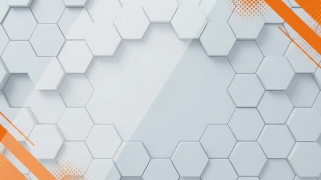 White hexagonal geometric background with orange corner graphic