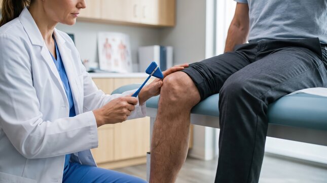 Doctor performing knee reflex test on patient