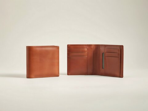 Plain Folding Wallet Mockup with Open Interior