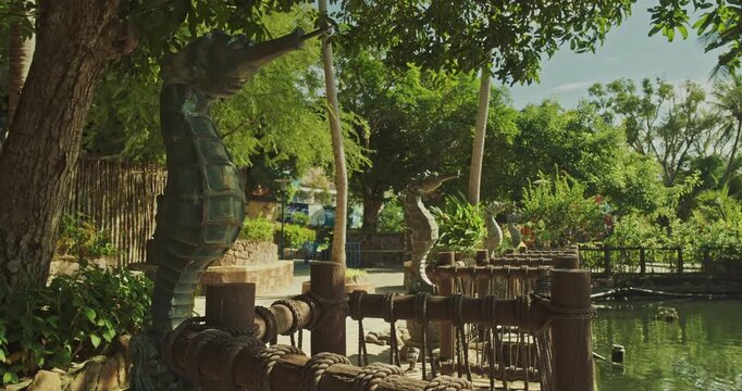 Decorative Seahorse Sculpture Beside Lagoon at Sun World Hon Thom